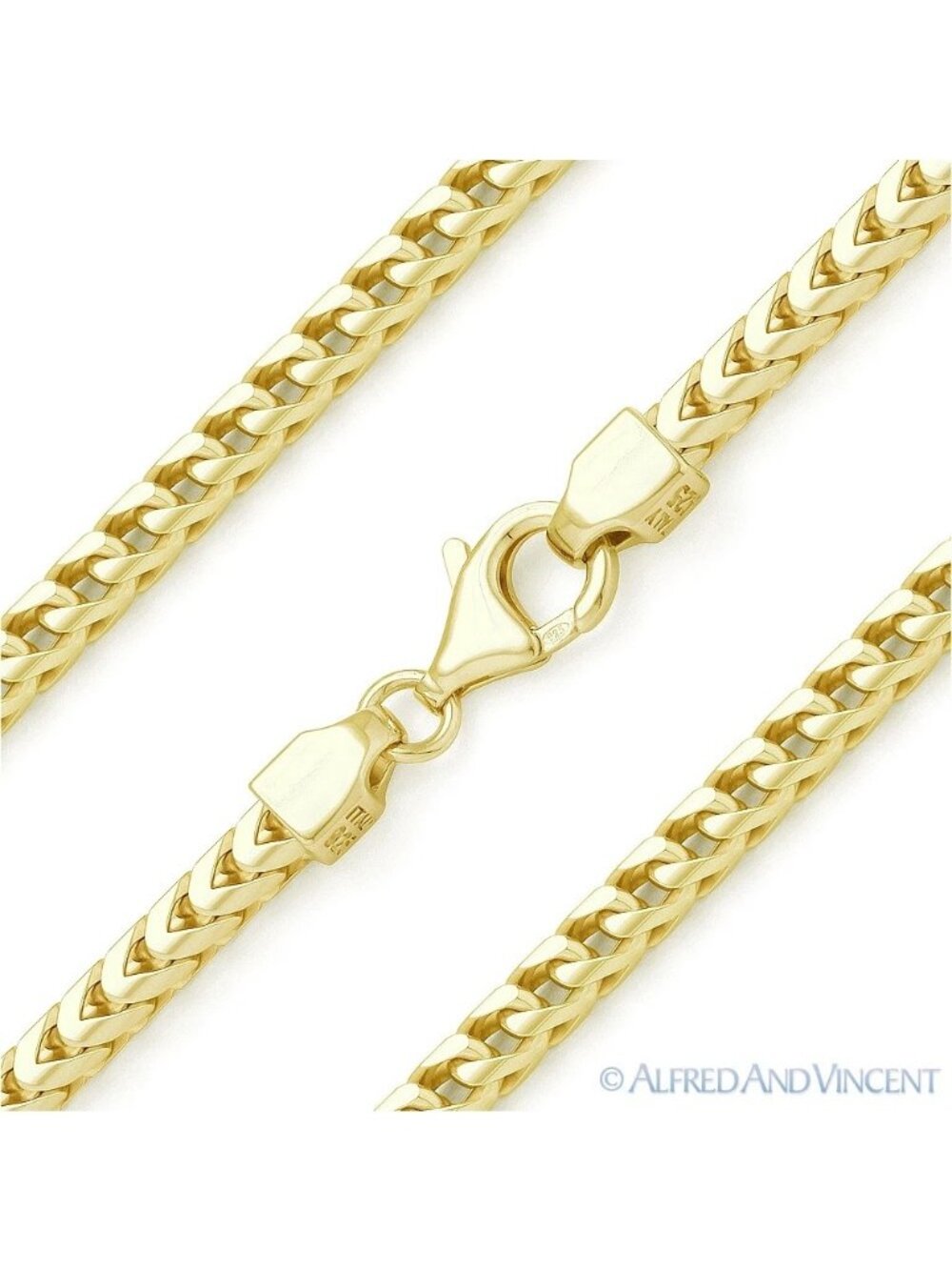 3mm Franco Arrow-Link Chain Necklace in .925 Sterling Silver w/ 14k YGold - 28"